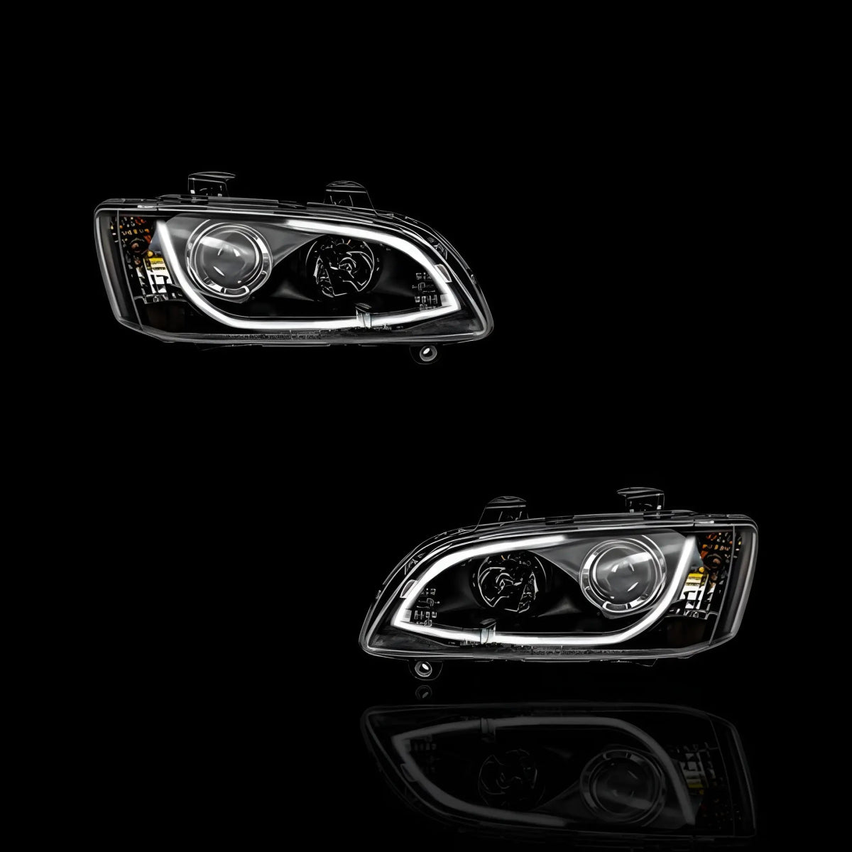 Black DRL LED Projector Headlights – Fits Holden Commodore VE Series 1 (2006–2010) | LH + RH Pair - Blckline Automotive