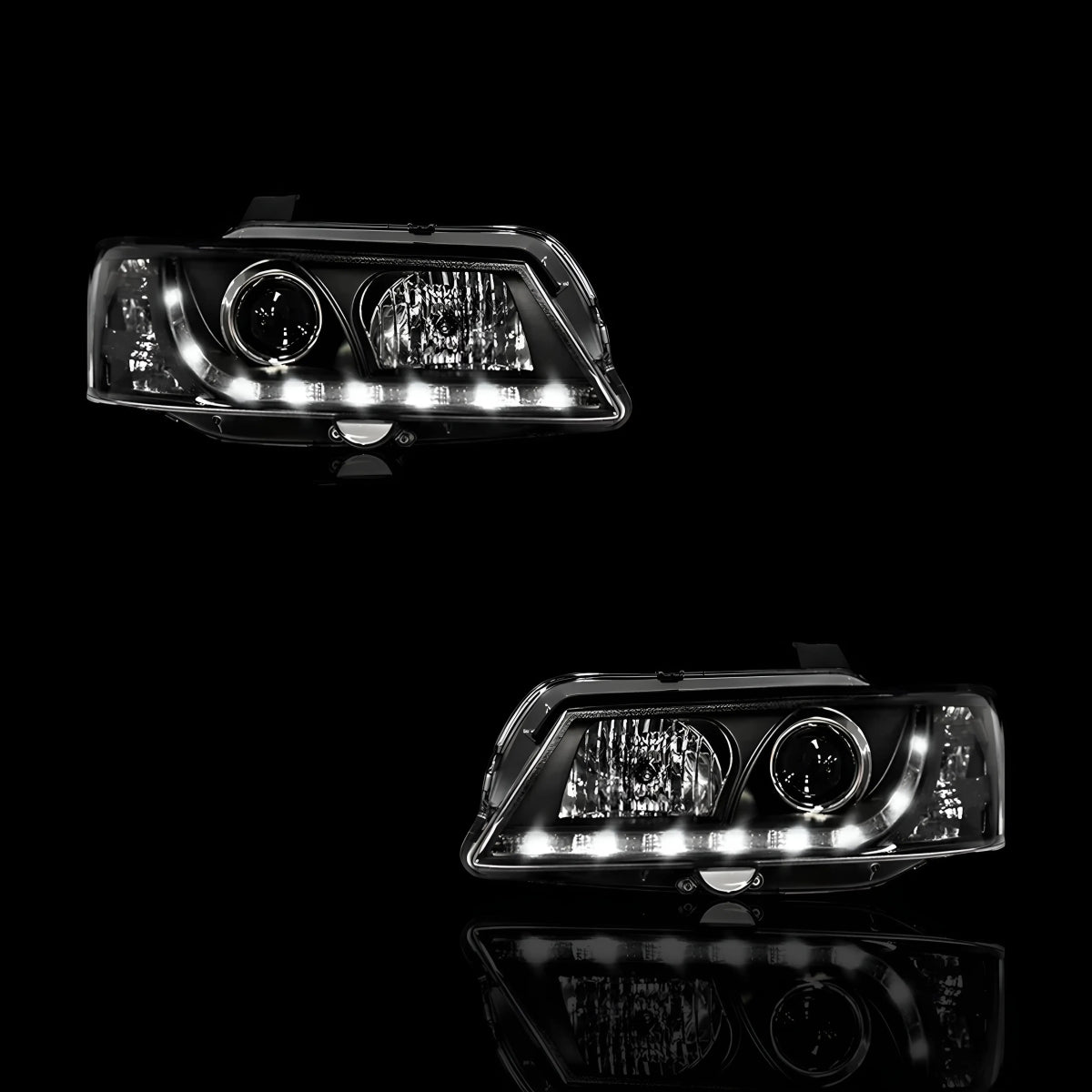 Black DRL LED Projector Headlights – Fits Holden Commodore VY (2002–2004) | LH + RH Pair - Blckline Automotive