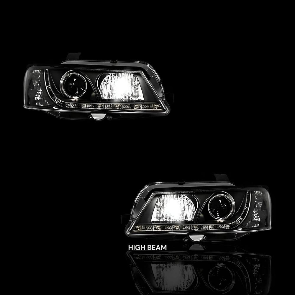Black DRL LED Projector Headlights – Fits Holden Commodore VY (2002–2004) | LH + RH Pair - Blckline Automotive