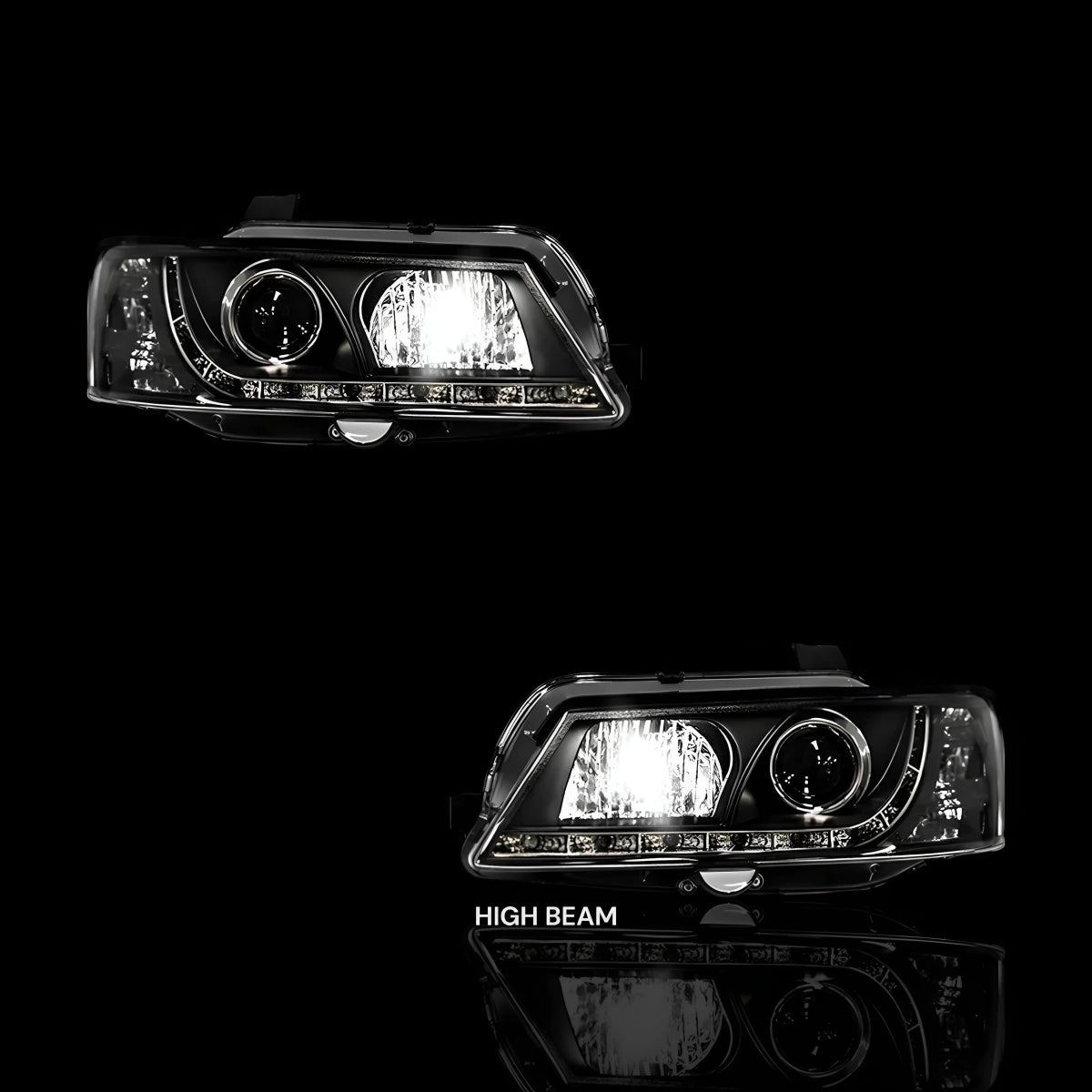 Black DRL LED Projector Headlights – Fits Holden Commodore VY (2002–2004) | LH + RH Pair - Blckline Automotive