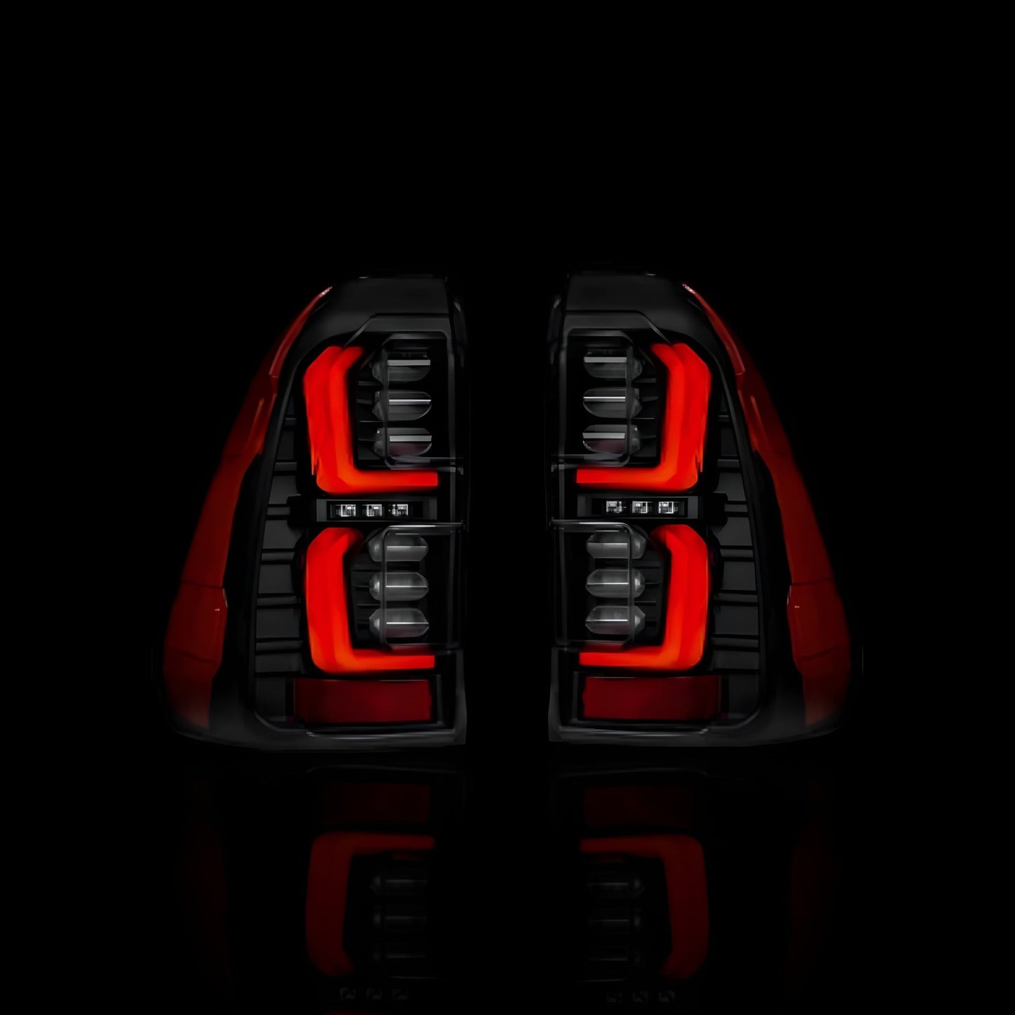 Black Full LED Tail Lights with Red Stripes – Fits Toyota Hilux N80 / Revo Rocco (2015–2024) | LH + RH Pair - Blckline Automotive