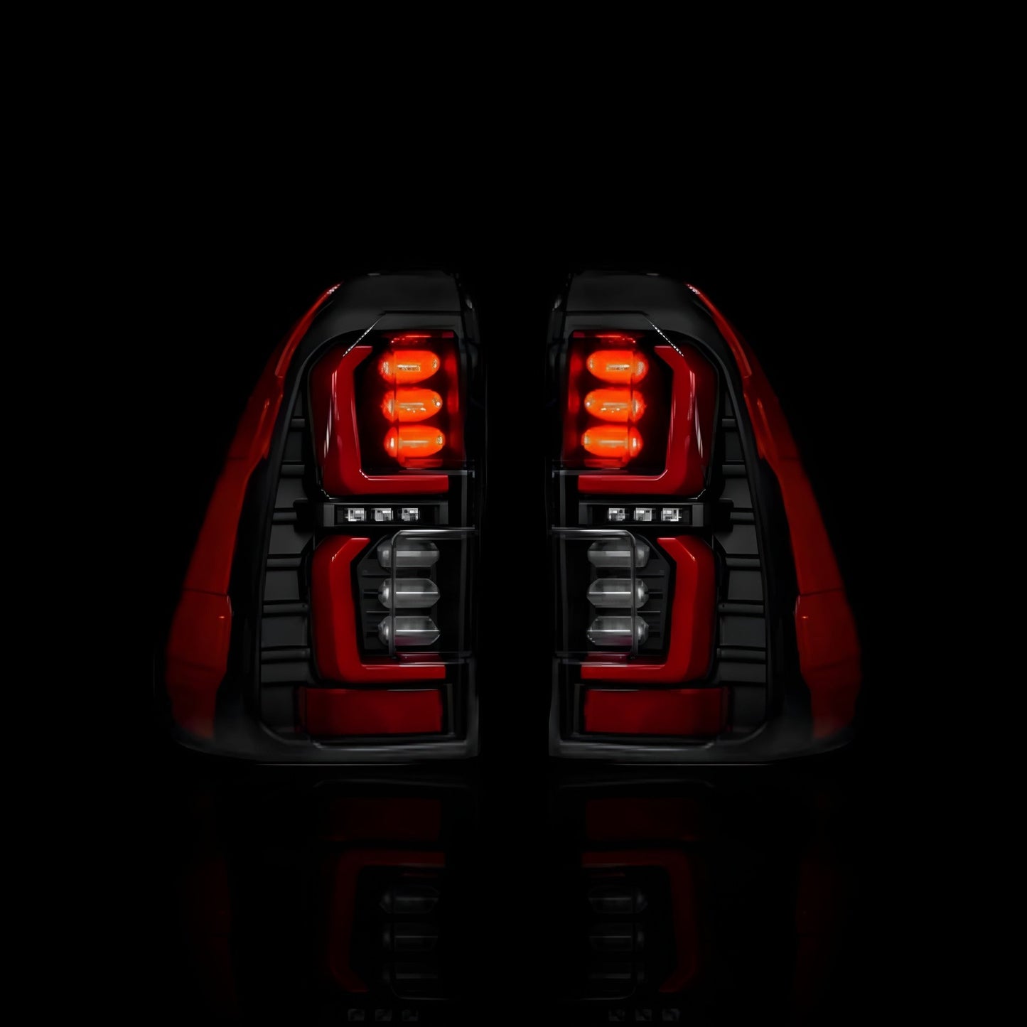 Black Full LED Tail Lights with Red Stripes – Fits Toyota Hilux N80 / Revo Rocco (2015–2024) | LH + RH Pair - Blckline Automotive