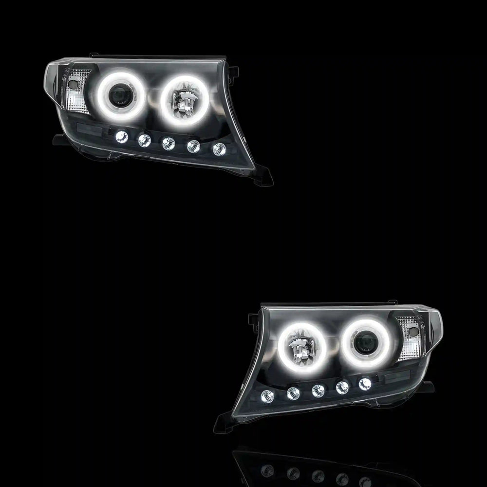 Clear / Black Halo Angel Eyes Headlights – Fits Toyota Land Cruiser 200 Series (2007 - 2015) | LH + RH Pair - Blckline Automotive