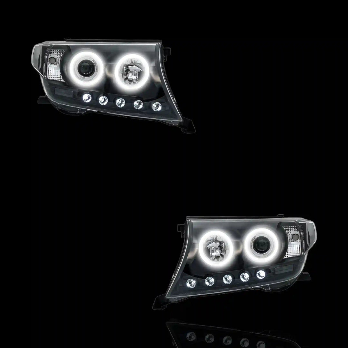 Clear / Black Halo Angel Eyes Headlights – Fits Toyota Land Cruiser 200 Series (2007 - 2015) | LH + RH Pair - Blckline Automotive